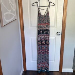 XS elephant floral peacock maxi dress